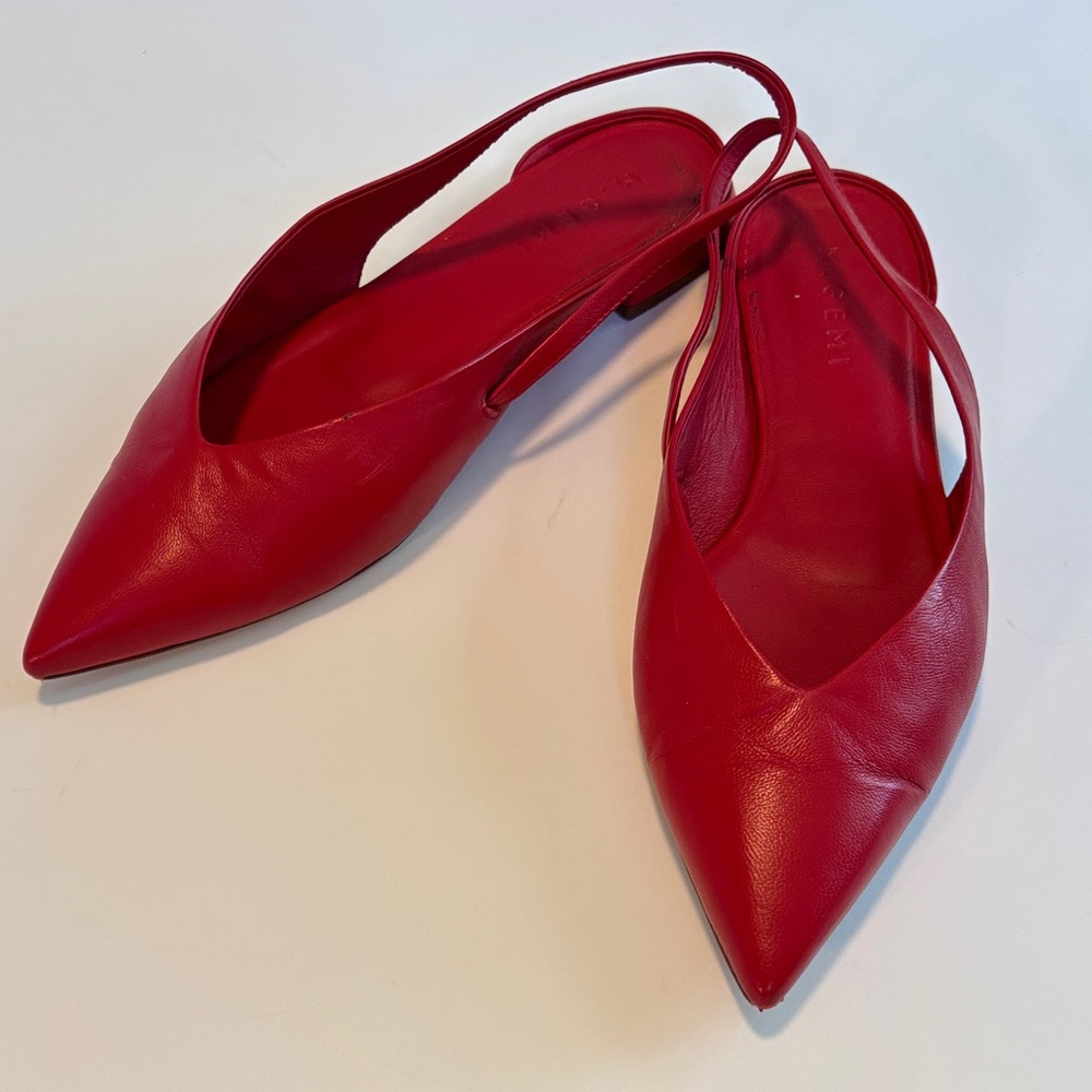 M. Gemi Red Pointed Slingback Leather Flats 7.5 Italy Leather Luxe